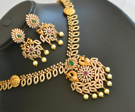 Matte finish cz ruby-green peacock necklace set dj-32597