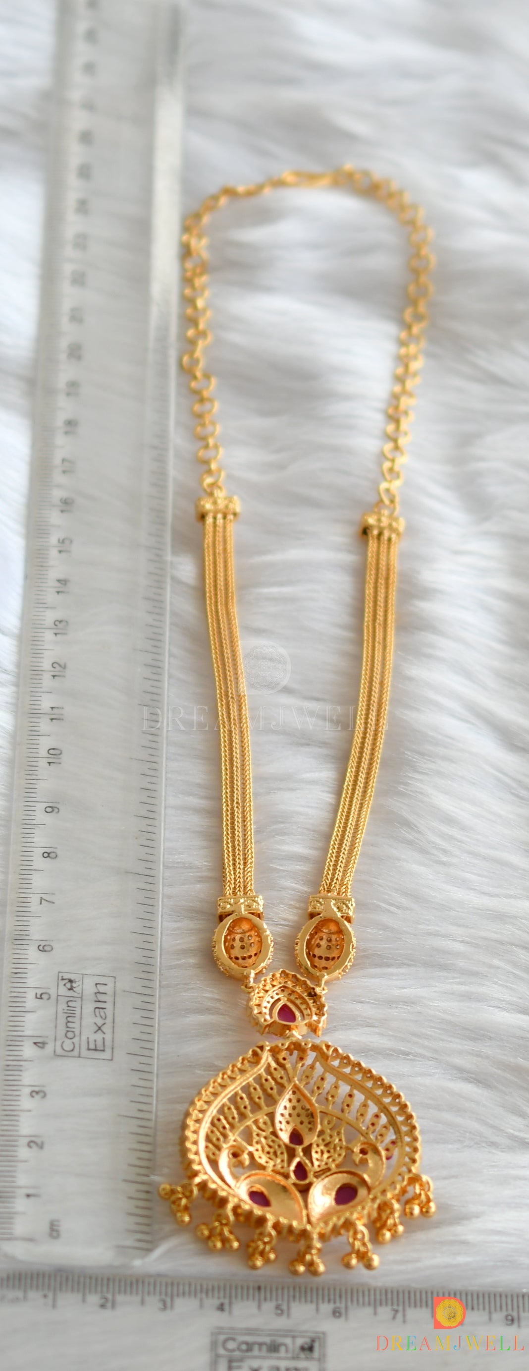 Gold tone cz ruby-white peacock necklace dj-38122