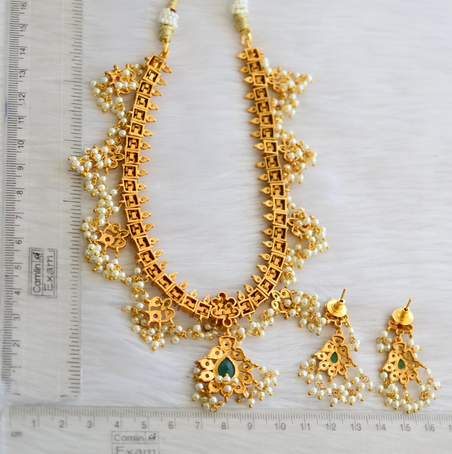 Matte finish ruby-green pearl gutta pusalu set dj-24534