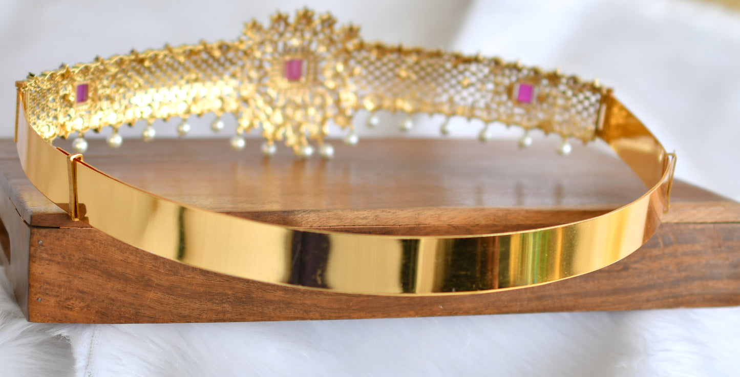 Two tone cz ruby-white pearl waist band dj-38951