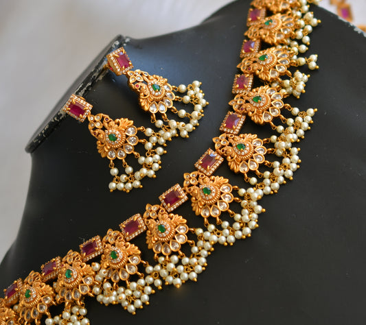 Matt finish ruby-green peacock gutta pusalu haar set dj-31636