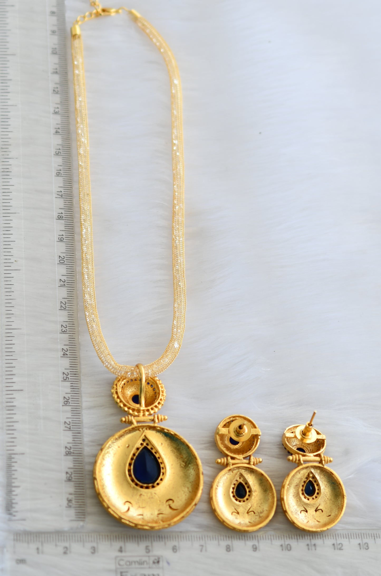 Matte finish blue round pendant set dj-02776