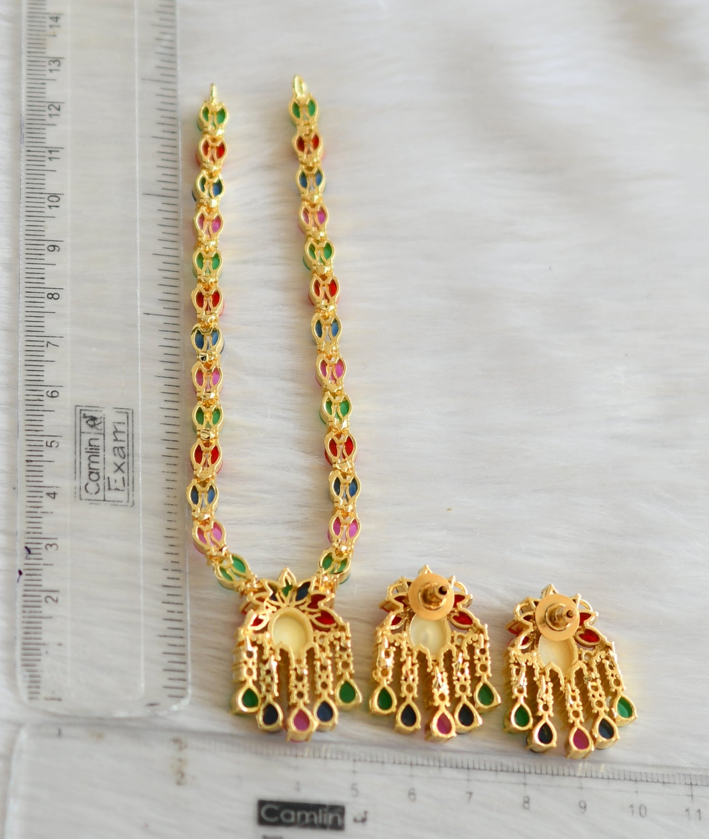 Gold tone navarathna stone necklace set dj-41722