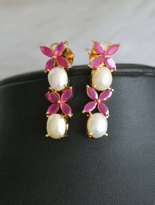 Gold tone pearl white-ruby stone necklace set dj-41730