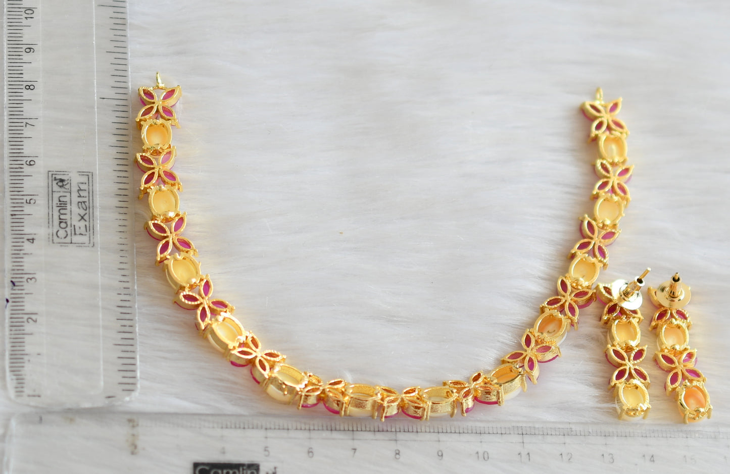 Gold tone pearl white-ruby stone necklace set dj-41730