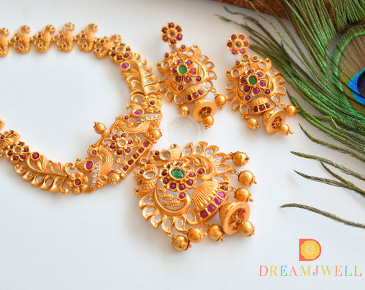 Matte Finish Kemp-green Polki Stone Haar Set dj-21925