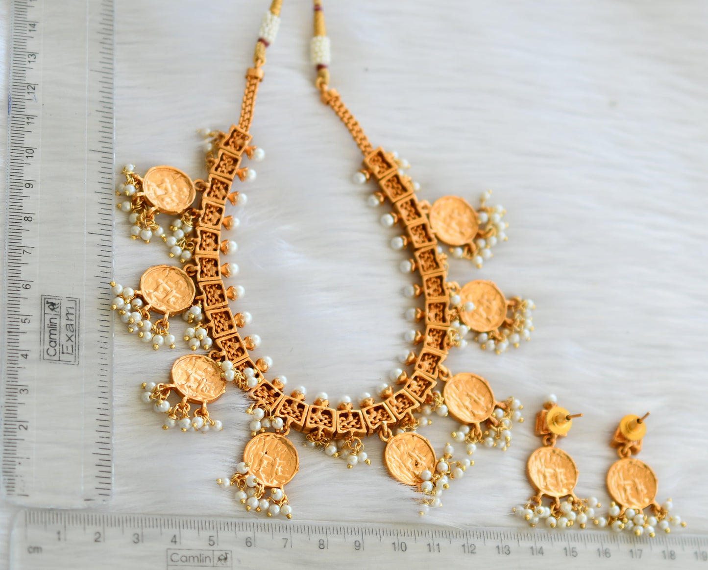 Matte finish ruby-green round Ram parivar necklace set dj-29454