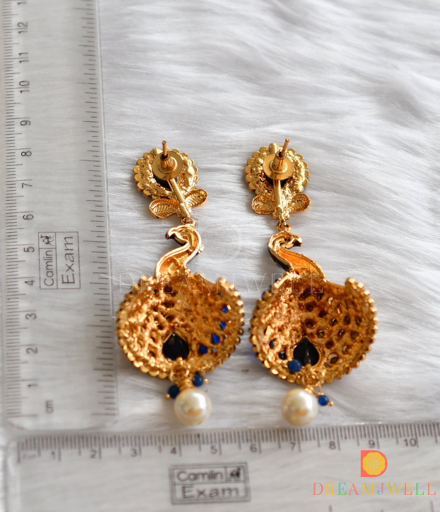 Antique blue-white stone big peacock earrings dj-37372