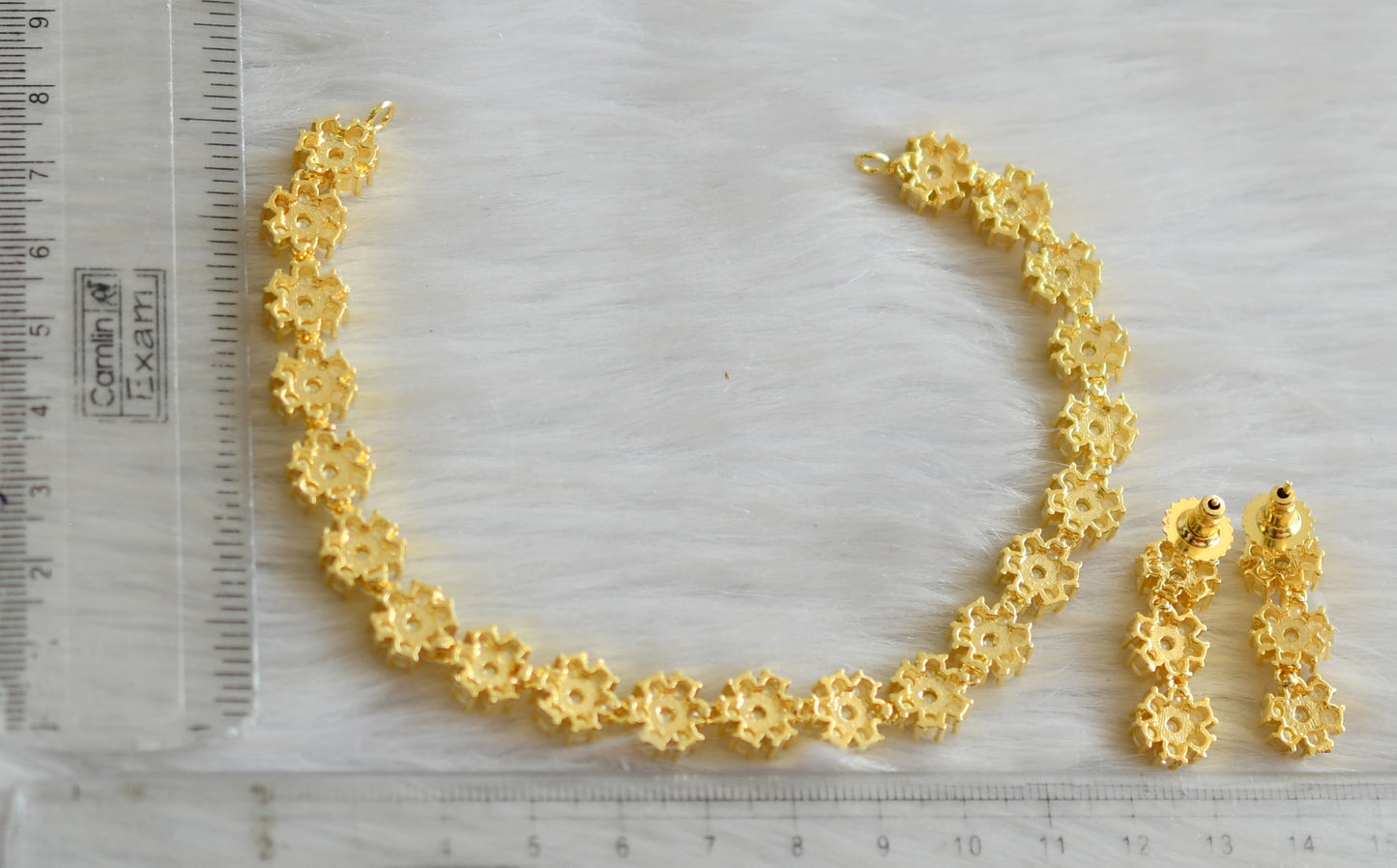 Gold tone pearl flower necklace set dj-41717