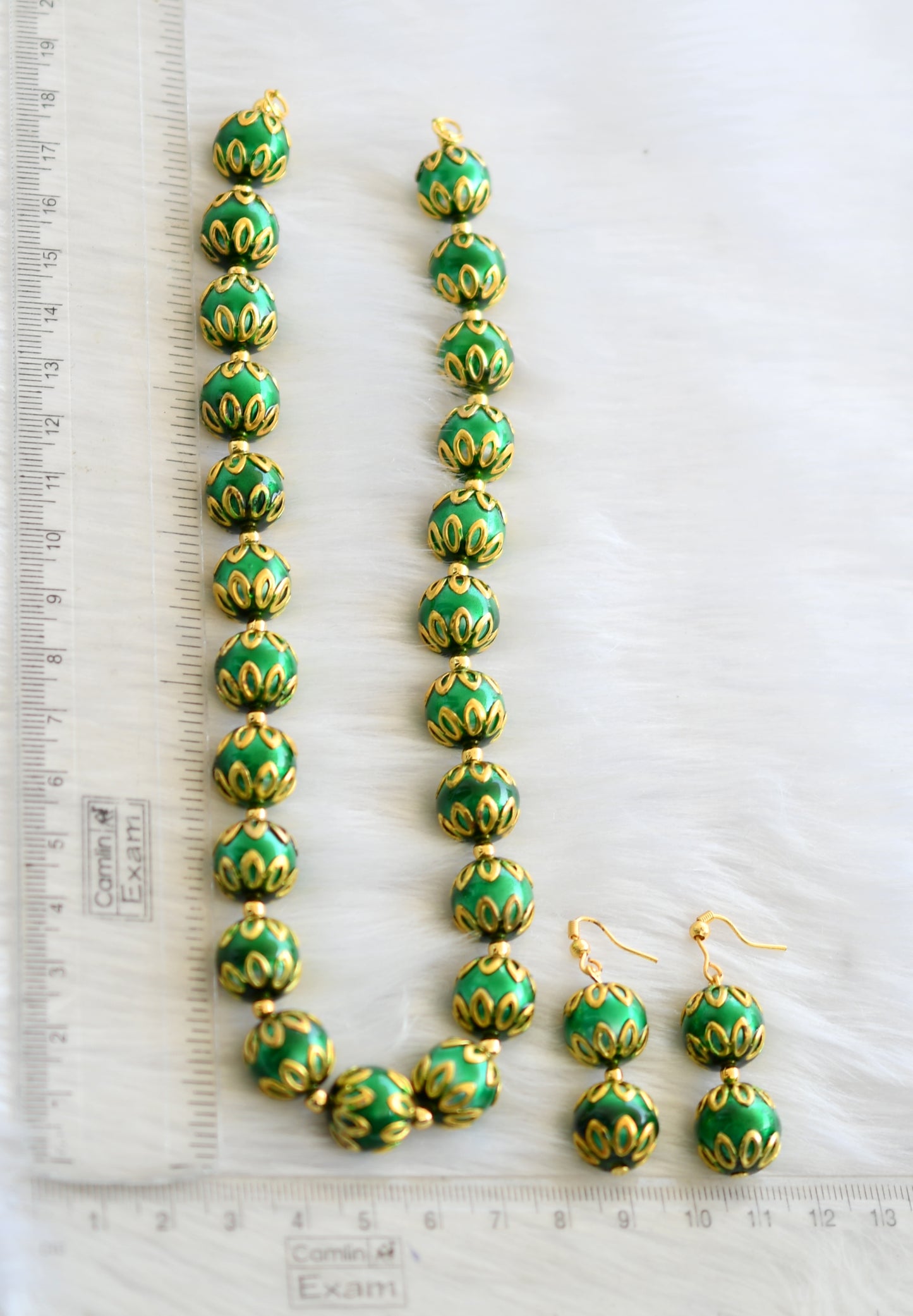 Handmade green meenakari balls necklace set dj-02717