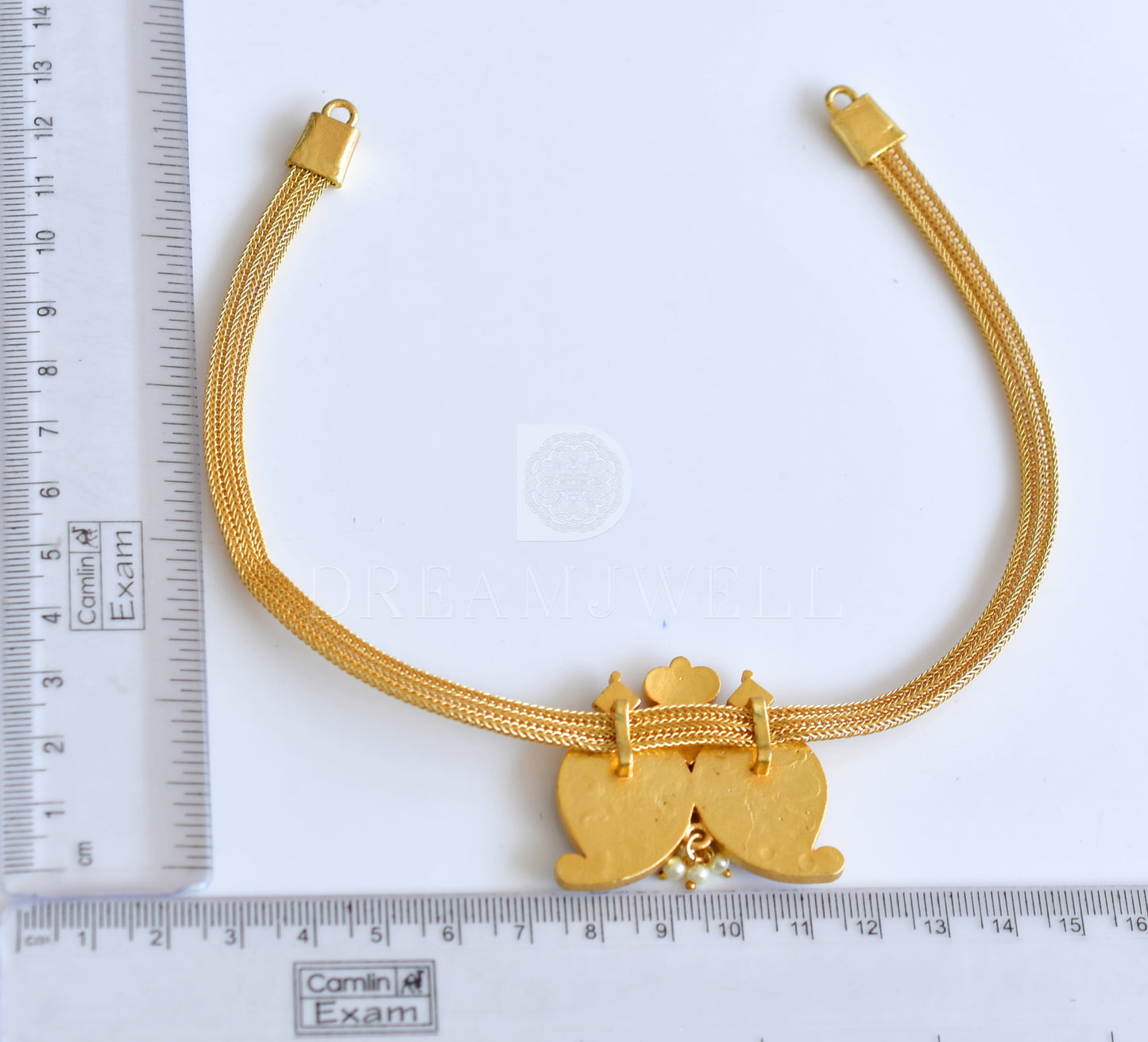 Gold tone mango red-green kundan jadau necklace dj-35889