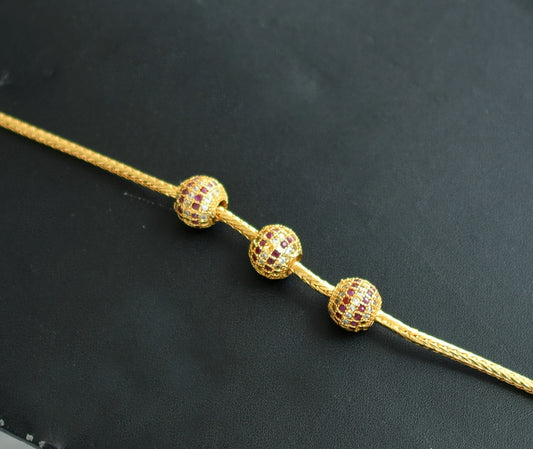 Gold tone ruby-white ball mugappu chain dj-38982