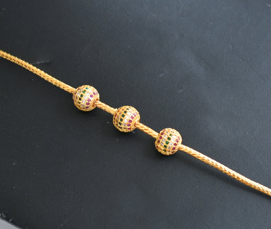 Gold tone ruby-white-green ball mugappu chain dj-38983