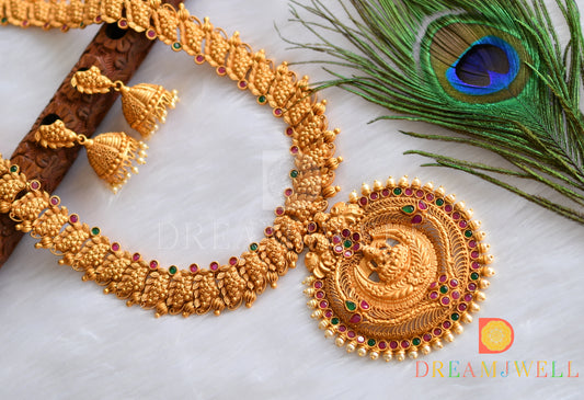 Matte finish ruby-emerald Lakshmi haar set dj-12519