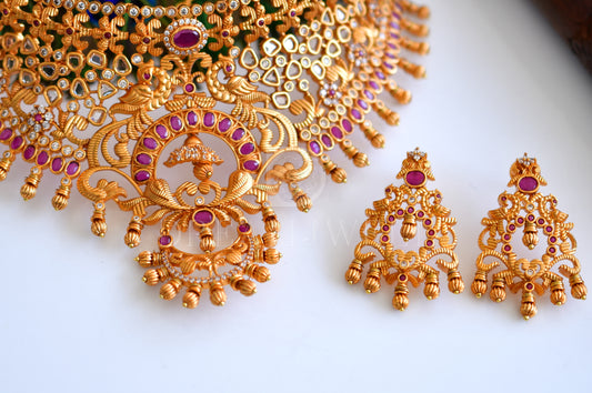 Matte finish uncut ruby choker necklace set dj-13968