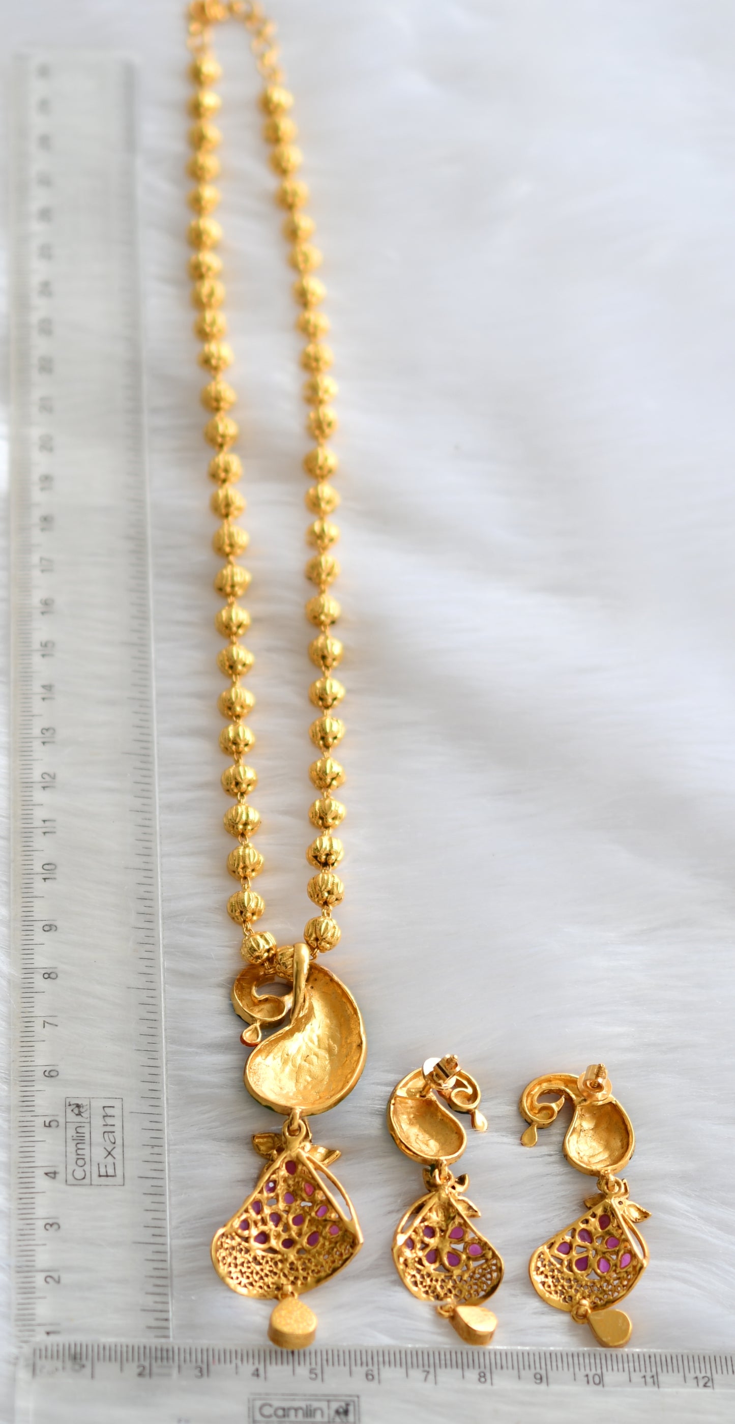 Antique Gold tone Meenakari Ruby-kundan Peacock Necklace Set dj-07383