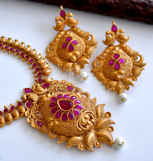 Matte finish ruby bridal necklace set dj-06498