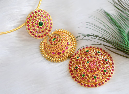 Gold tone real kemp stone sun-moon Hasli Necklace dj-17591