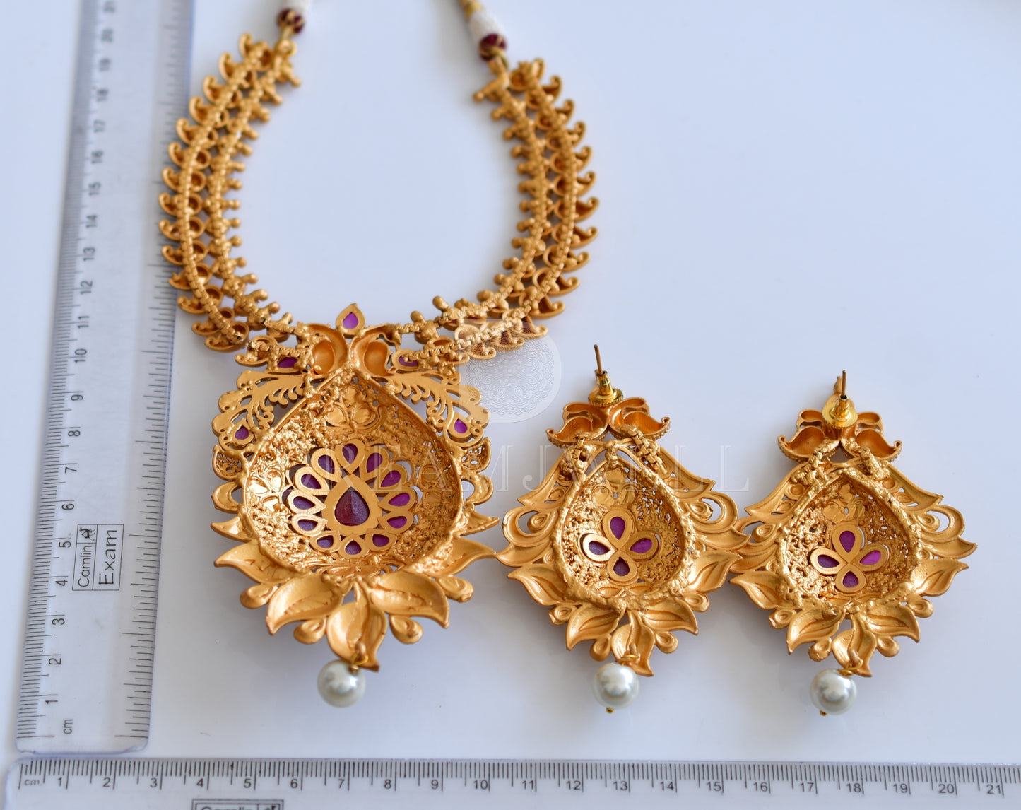 Matte finish ruby bridal necklace set dj-06498
