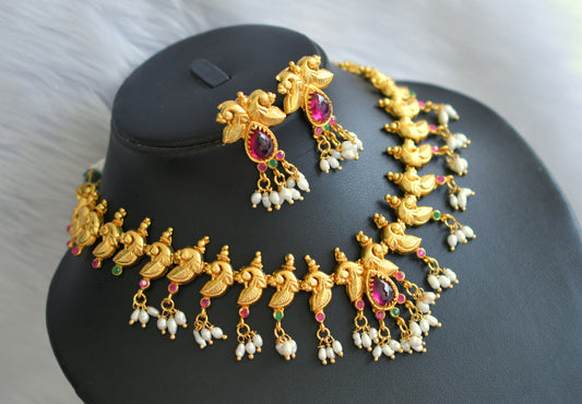 Gold tone Kemp-green pearl Peacock Necklace Set-dj07441