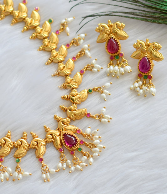 Gold tone Kemp-green pearl Peacock Necklace Set-dj07441