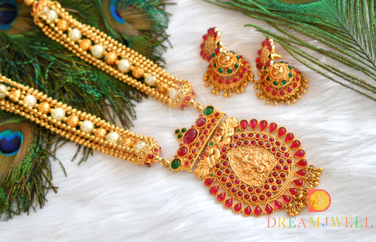 Gold tone kemp-green Lakshmi haar set dj-30252