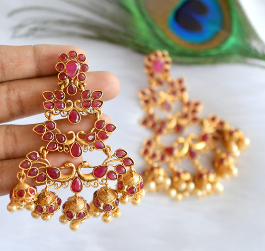 Antique gold maroon peacock long jhumkka/earrings dj-19981