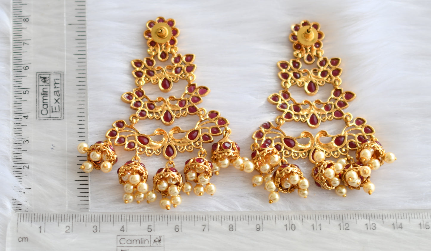 Antique gold maroon peacock long jhumkka/earrings dj-19981