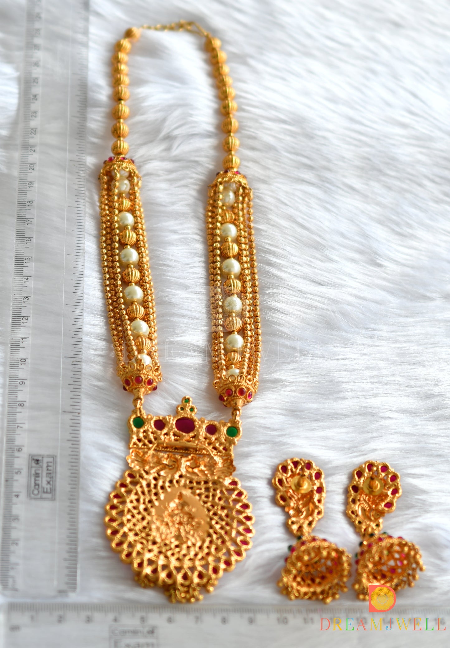 Gold tone kemp-green Lakshmi haar set dj-30252