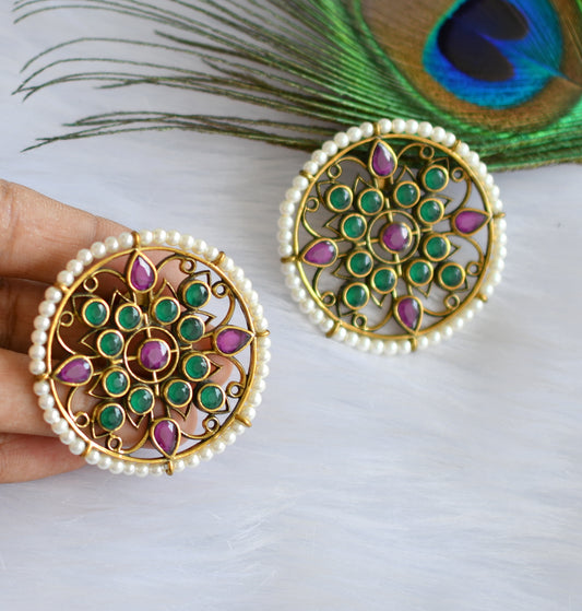 Antique ruby-emerald pearl big round earrings dj-19989