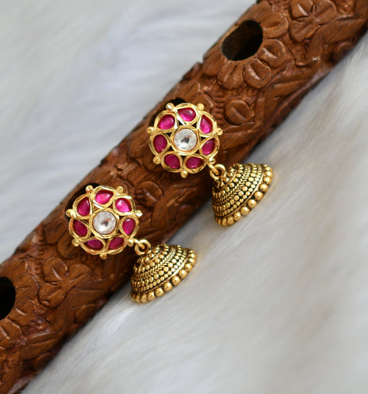 Matte finish kemp-white kundan jadau jhumkka dj-41696