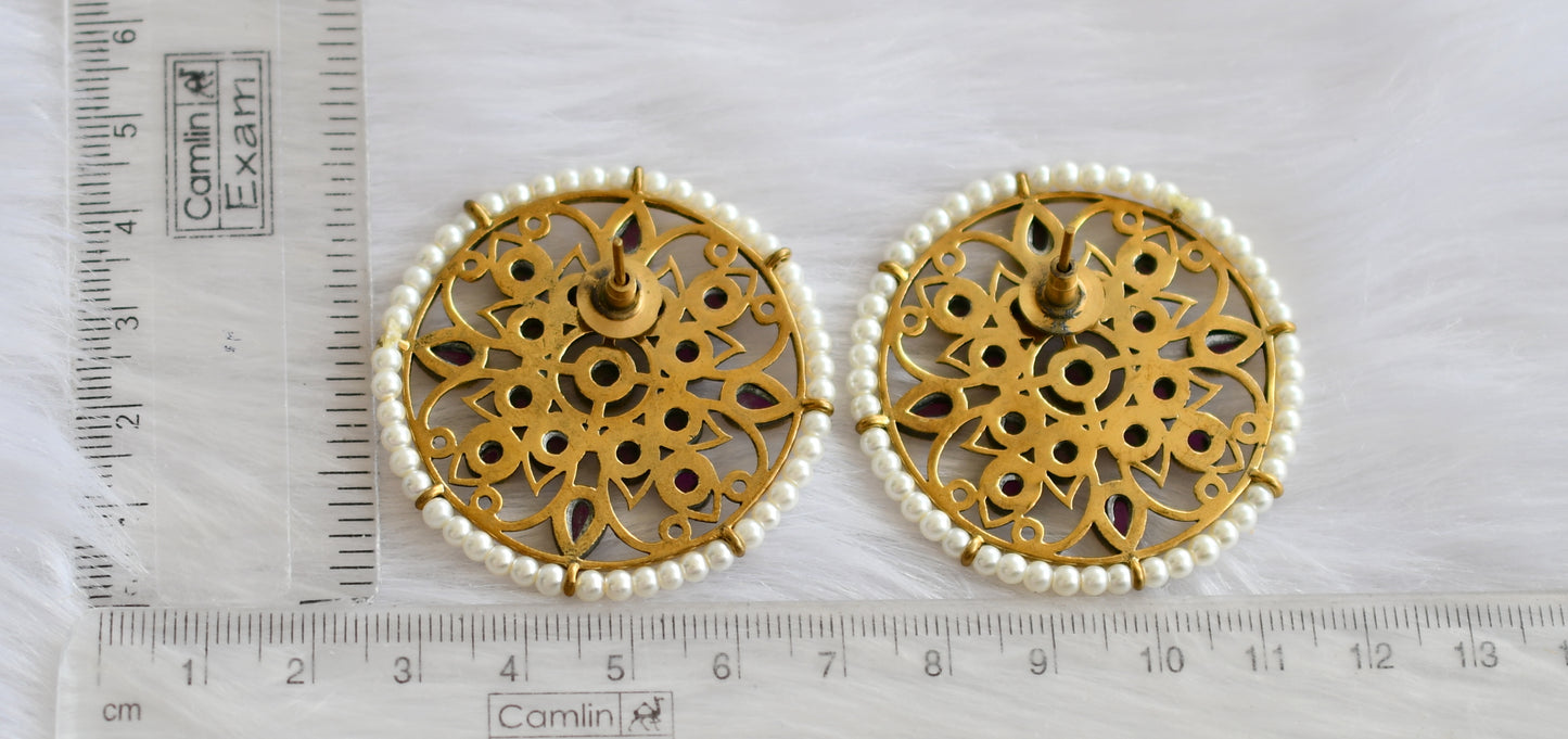 Antique ruby pearl big round earrings dj-19987