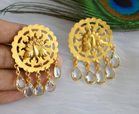 Gold tone white peacock earrings dj-19982