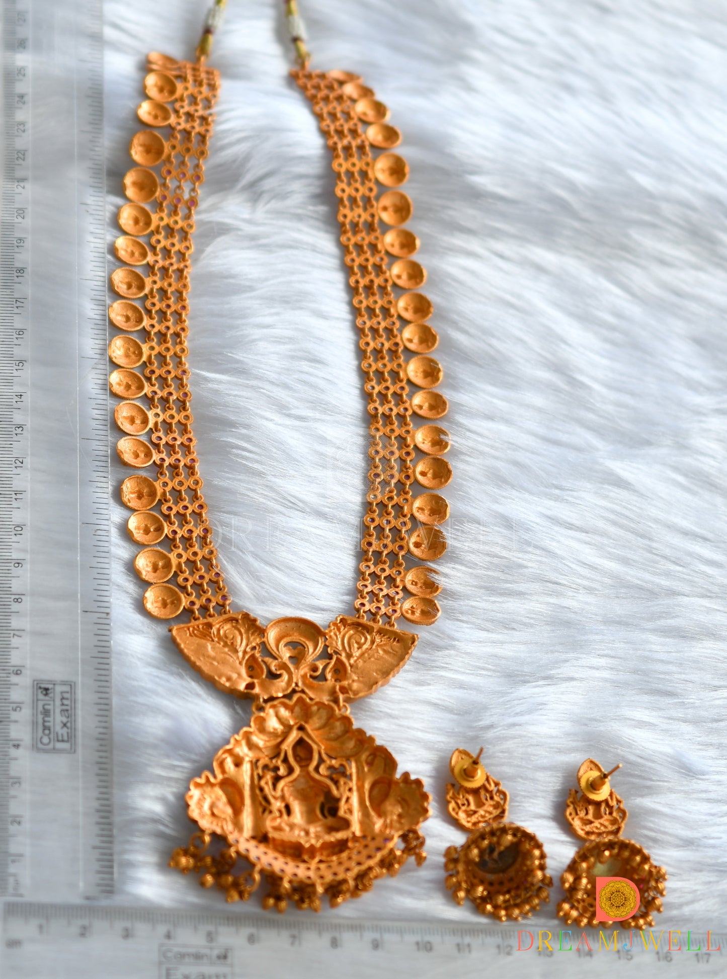 Matte finish ruby-white Lakshmi-peacock haar set dj-15508