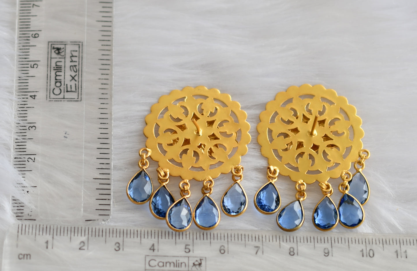 gold tone blue peacock earrings dj-19986