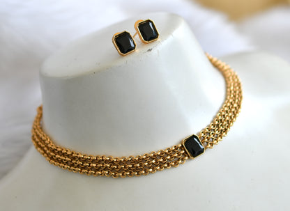 Antique gold black block stone choker necklace set dj-39685