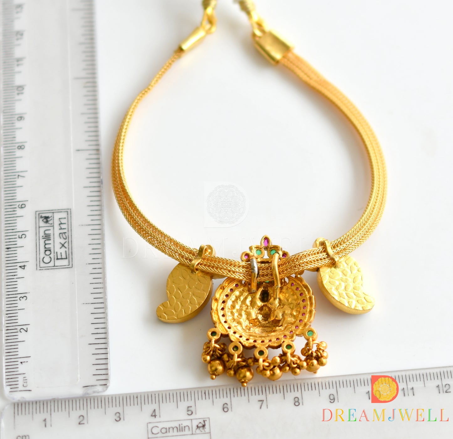 Antique gold pink-green-white kundan jadau Lakshmi-mango necklace dj-36590