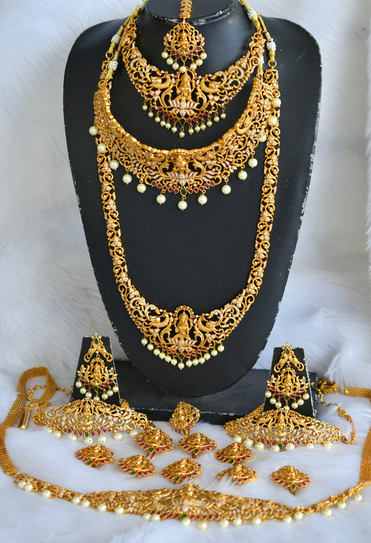 Matte finish cz ruby-green Lakshmi bridal set dj-33699
