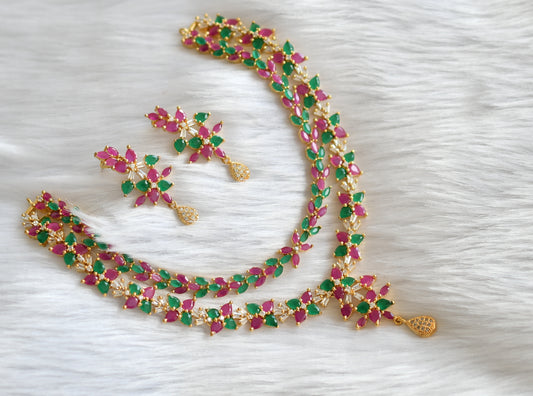 Gold tone Cz ruby-emerald-white necklace set dj-20093