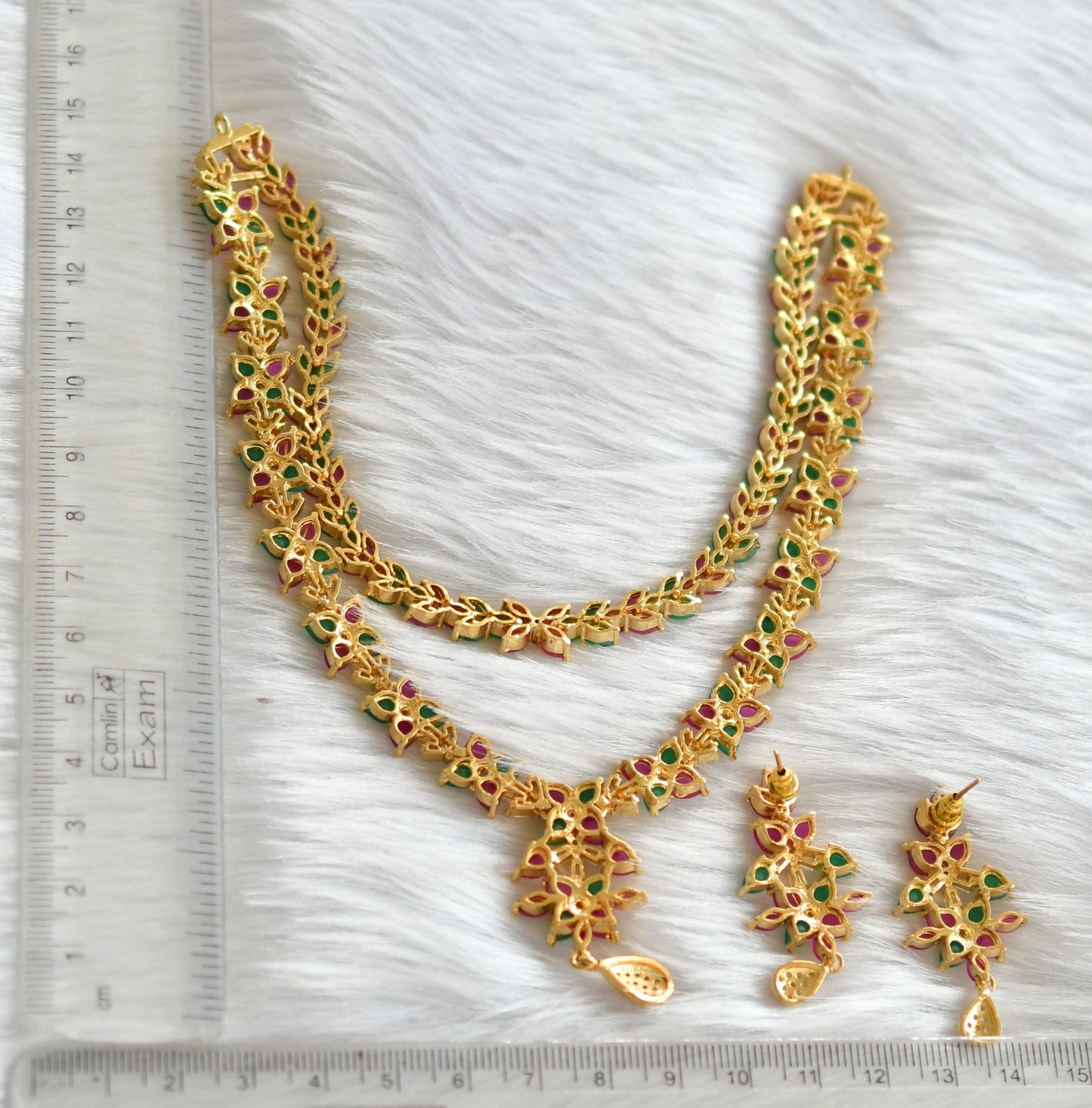 Gold tone Cz ruby-emerald-white necklace set dj-20093