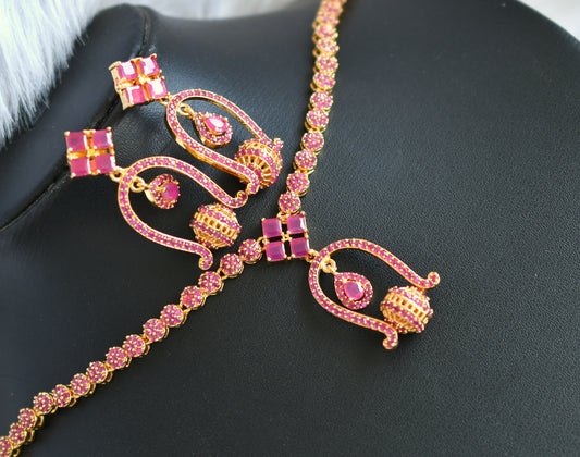Gold tone Cz Ruby Designer Necklace Set dj-20092