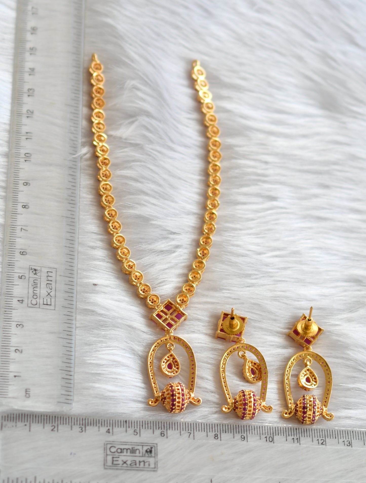Gold tone Cz Ruby Designer Necklace Set dj-20092
