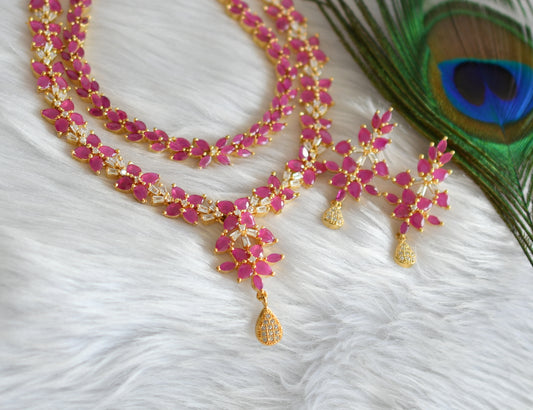 Gold tone cz ruby-white double layer necklace set dj-20094