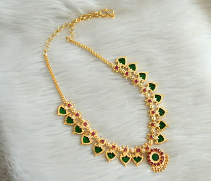 Gold tone pink-green palakka necklace dj-18935