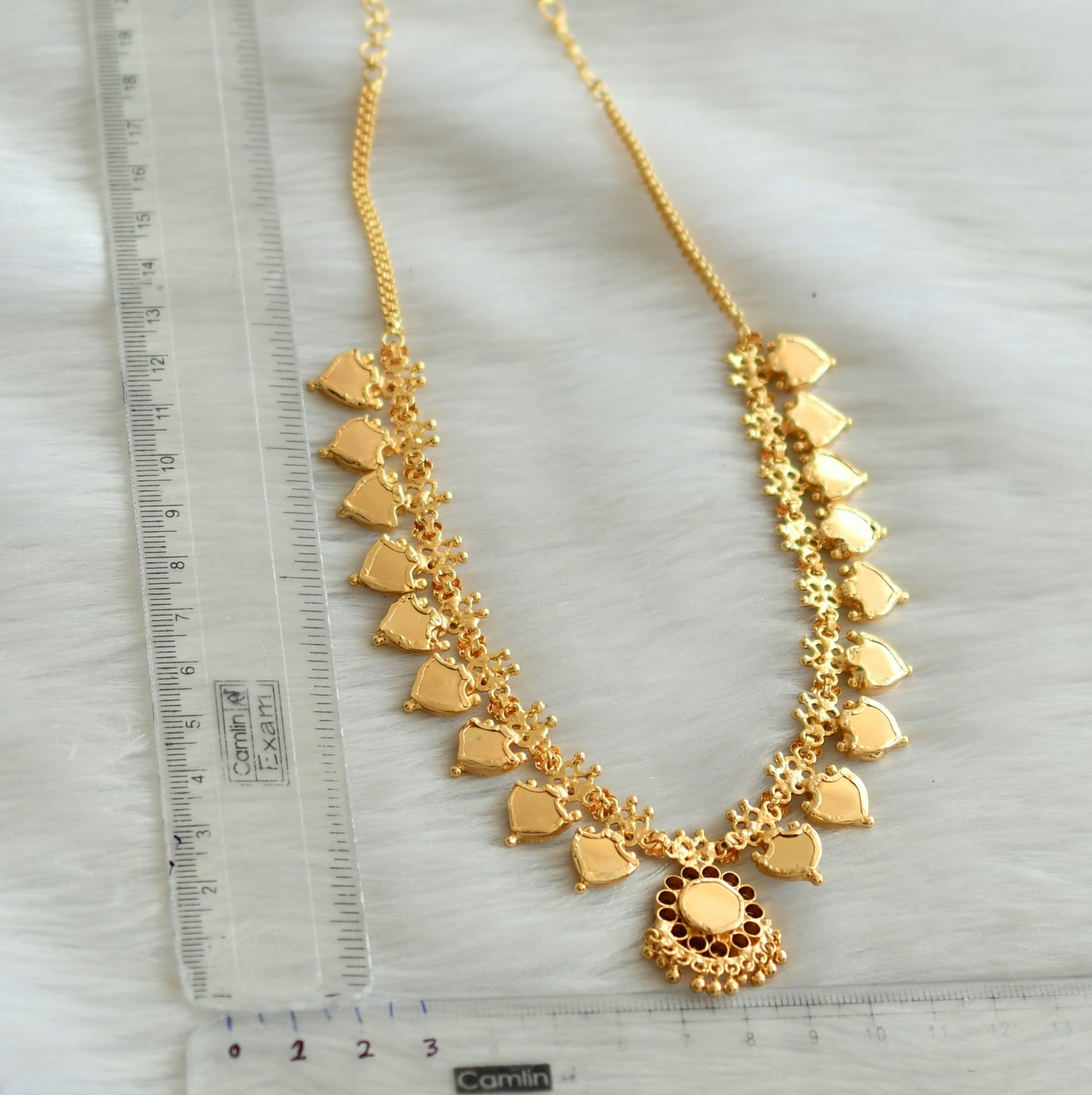 Gold tone pink-green palakka necklace dj-18936
