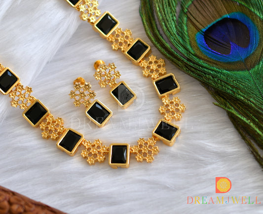Gold tone black block stone sufi necklace set dj-37396