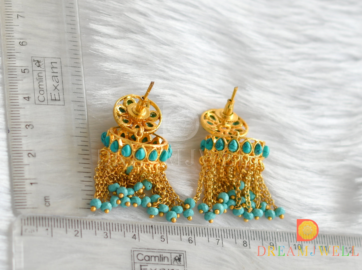 Gold tone sea green jhumkka/earrings dj-14831