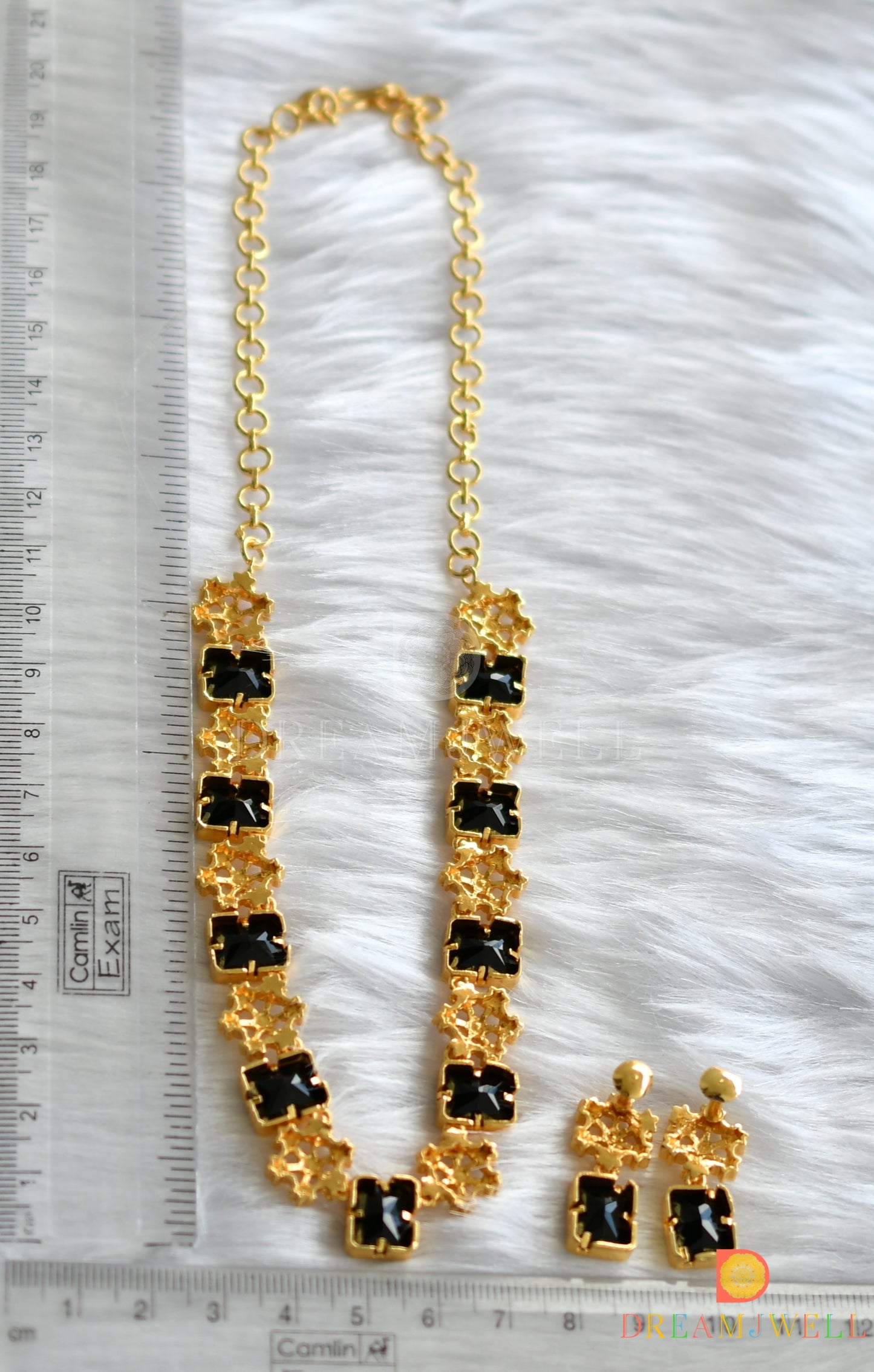Gold tone black block stone sufi necklace set dj-37396