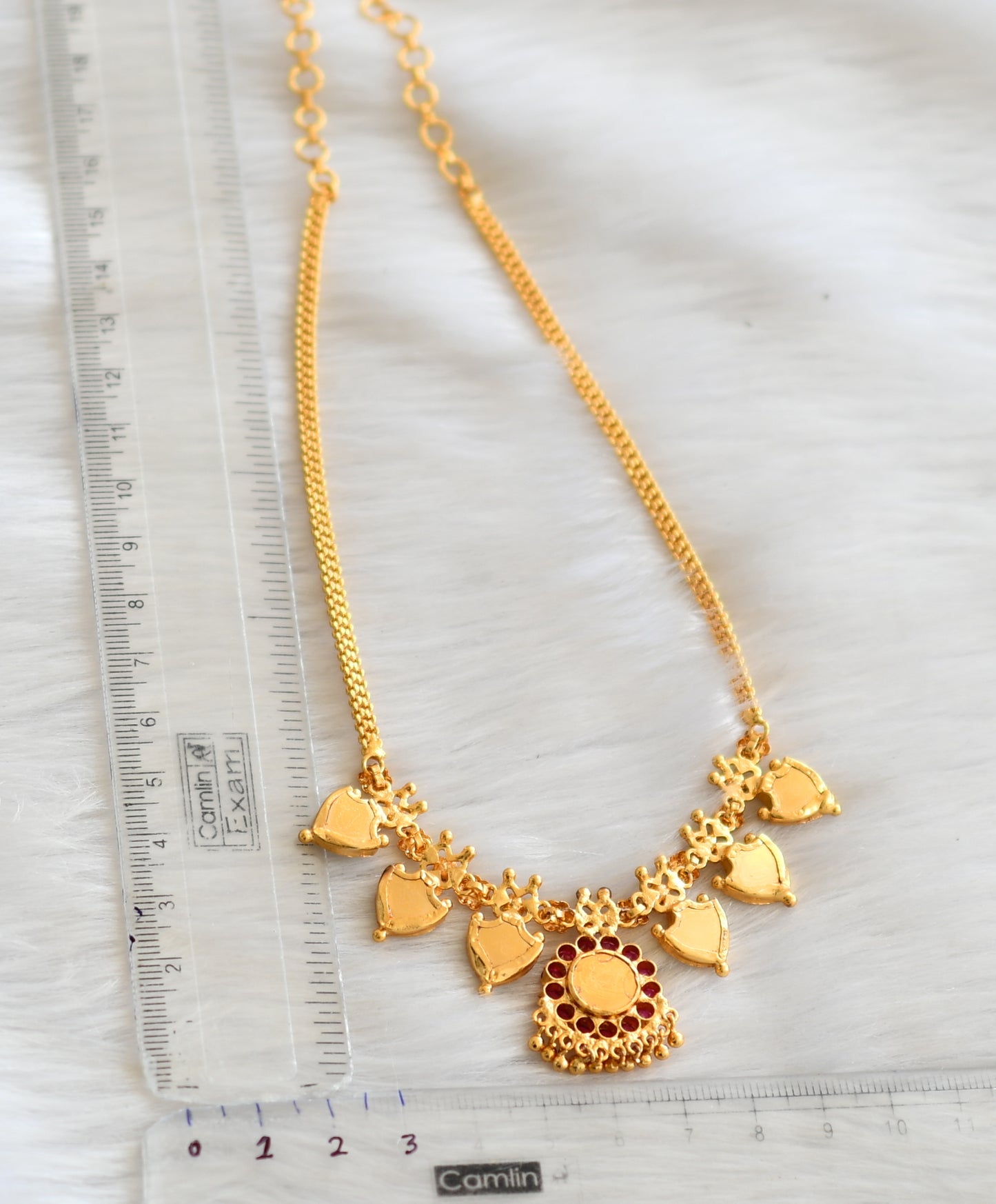 Gold tone pink-green palakka necklace dj-18930