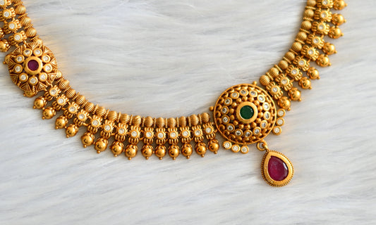 Matte finish cz ruby-green necklace set dj-28190